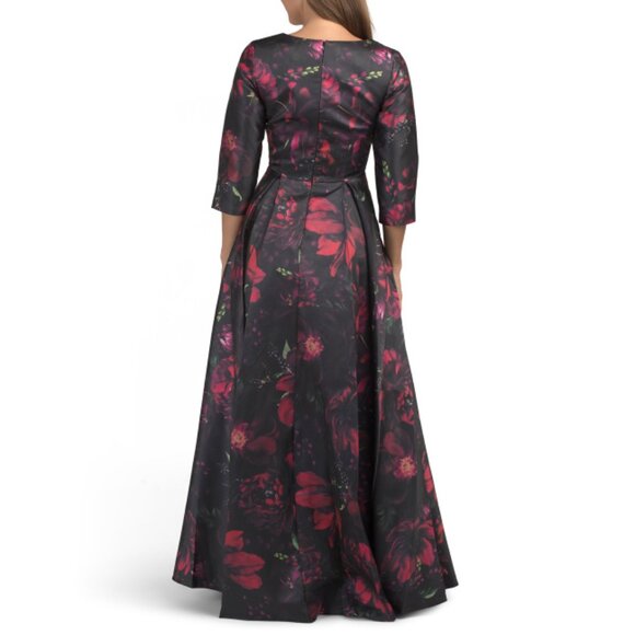 RENE BY RENE RUIZ Burgundy Three-quarter Sleeve Pleated Mikado Gown - Picture 2 of 2